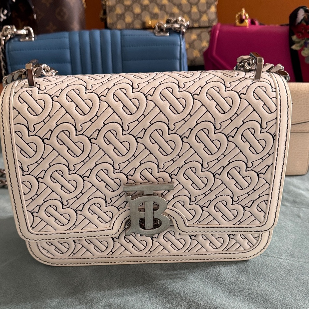 Burberry  White Designer Monogram Shoulder Bag